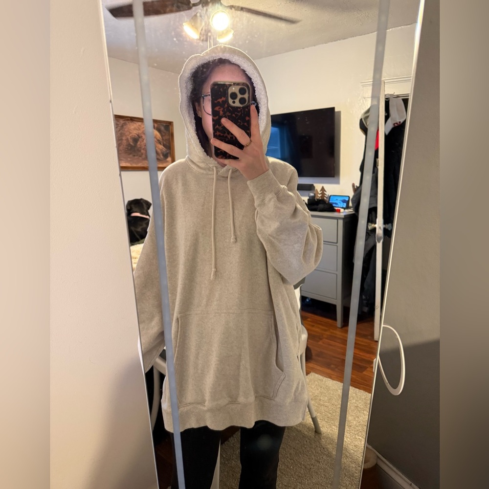American Eagle Outfitters Oversized Hooded Pullover - Light Cream